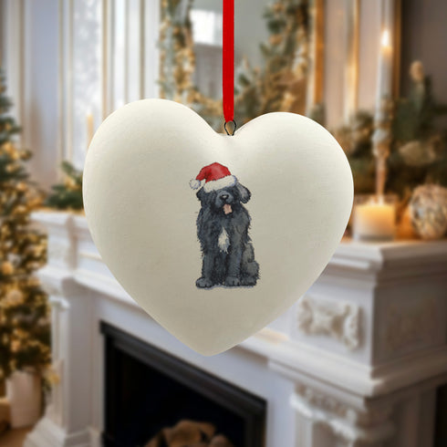 Newfoundland in Santa Hat Christmas Heart Bauble